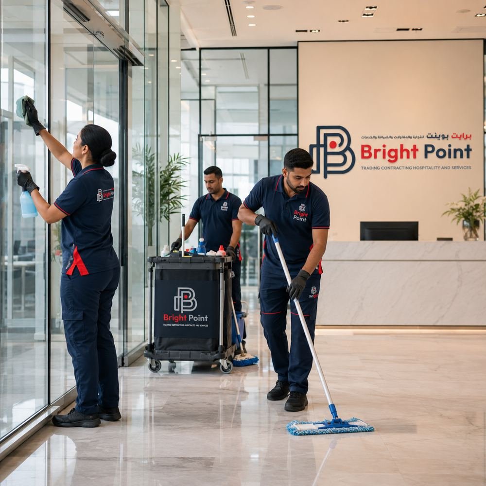 Cleaning team in a commercial lobby